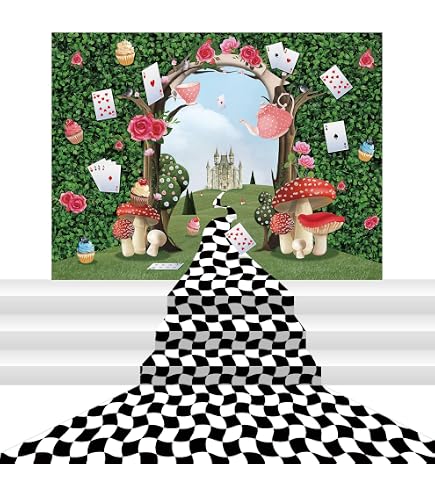 Wonderland Tea Party Backdrop Green Leaves Rose...