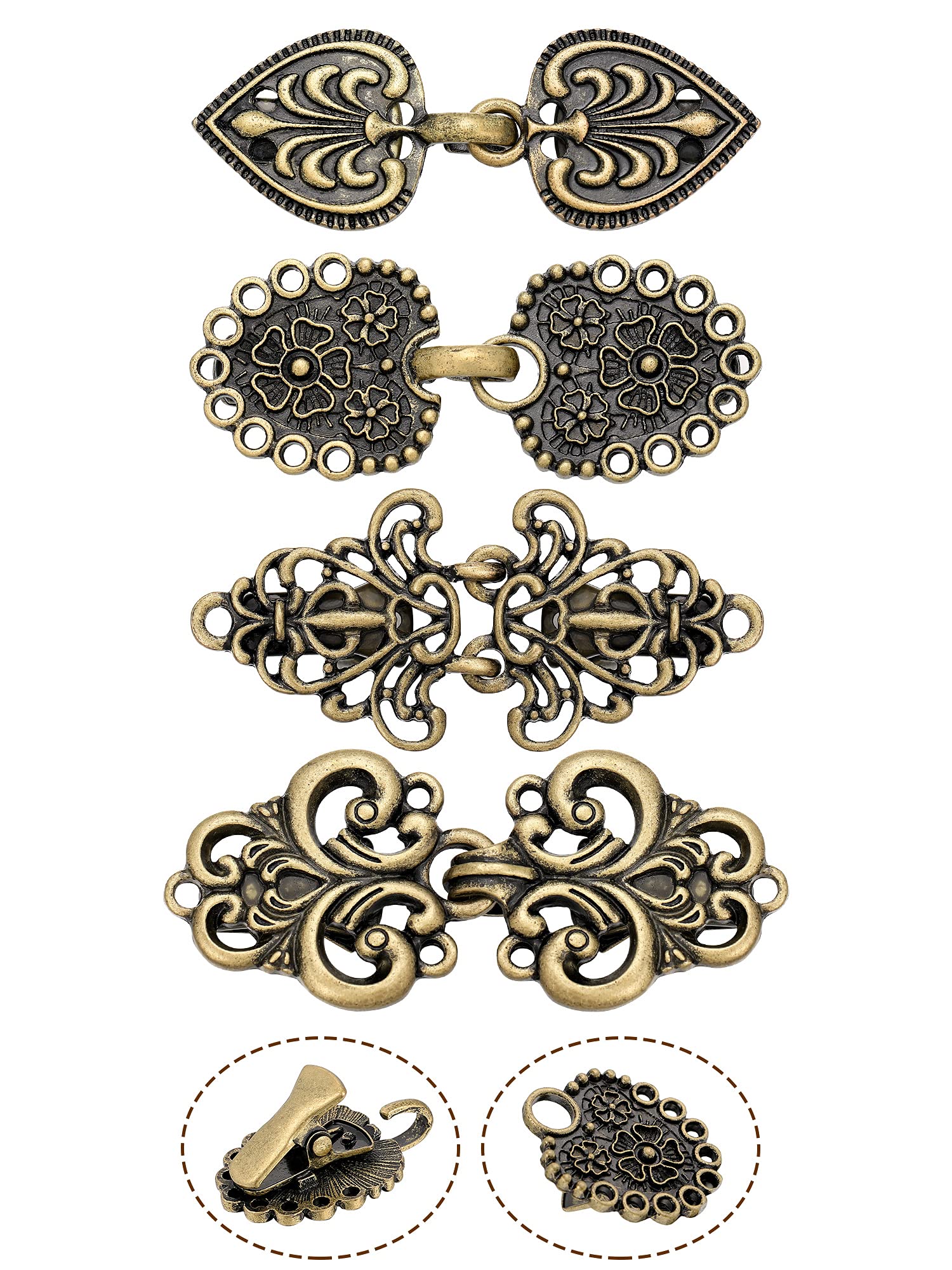 4 Pieces Vintage Sweater Shawl Cardigan Clips Retro Swirl Cardigan Cloak pin Antique Cape Clips Celtic Sweater Clasp Dress Shirt Brooch Clasp for Women Girls (Bronze,Cute Style)