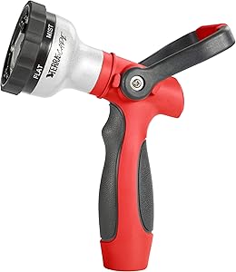 Utensilux TerraScape Heavy Duty Full-Adjustable Fireman Garden Hose High Pressure Nozzle Water Sprayer (Red/Black)