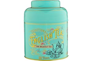 New English Teas Vintage Victorian Deluxe Tea Caddy – 80 English Breakfast Teabags – Signature Blend in Collectable Mint Gree