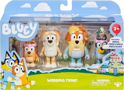 Bluey Wedding Time 4-Pack Figures | Uncle Rad Frisky Bingo Flower Girl Toy