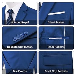 MAGE MALE Mens Two Button 3-Piece Suits Slim Fit