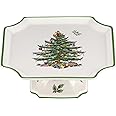 Spode Christmas Tree Footed Square Cake Plate - 6.5-Inch Holiday Cake Stand for Desserts, Cupcakes, and Treat Display - Made of Fine Porcelain with Iconic Christmas Tree Design, Dishwasher Safe