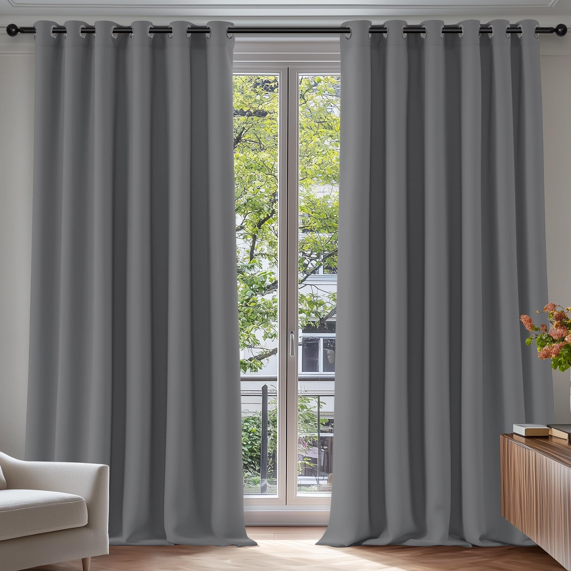 Deconovo Thermal Insulated Blackout Curtain with Eyelets 229 x 229 cm light grey