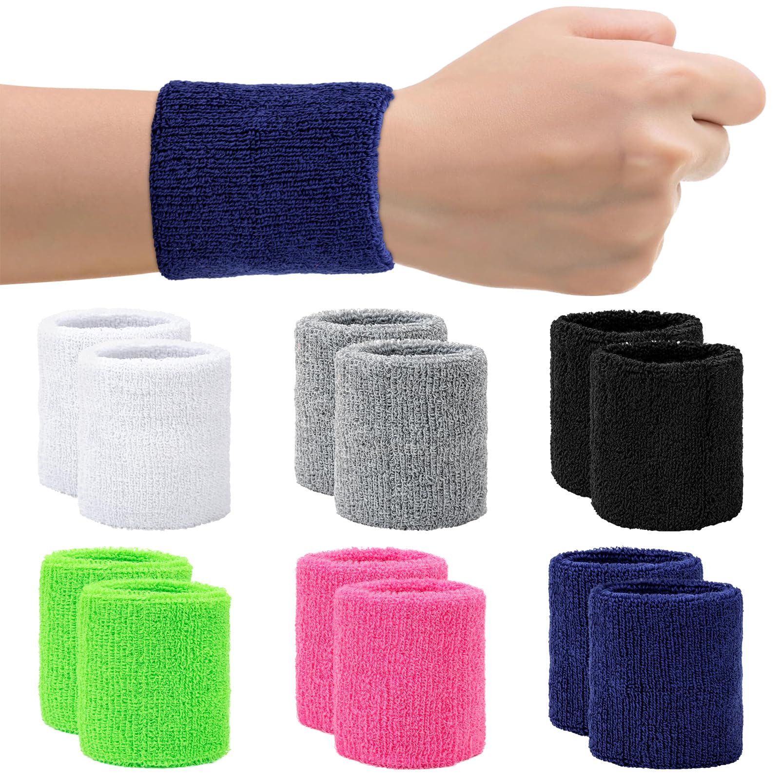 12 PCS Sweat Bands，Colourful Sweat Bands Wristbands, Absorbent Wrist Bands, Wrist Bands Men Women for Tennis, Basketball, Football, Running, Gymnastics (StyleC)