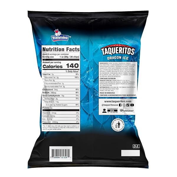 TAQUERITOS DRAGON ICE, SPICY ROLLED CORN TORTILLA CHIPS, 8 OZ (PACK OF 1)