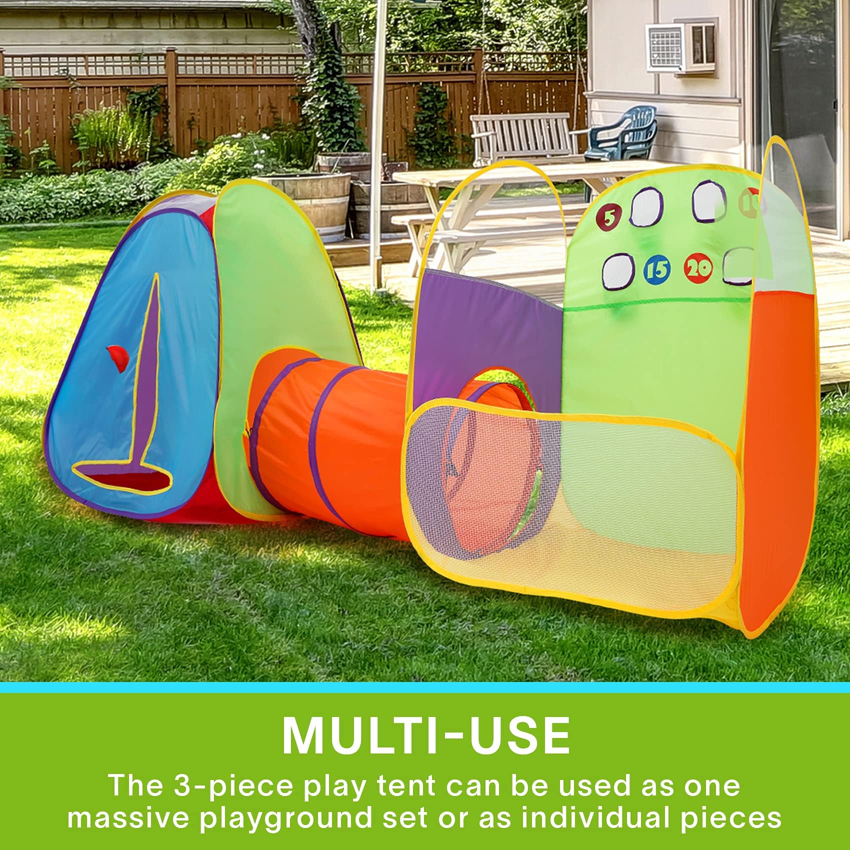 Kids Play Tent 3-in-1 Game Zone Ball Pit Play Tunnel Outdoor Indoor Play House Pop Up for Boys Girls Toddlers, Including 4 Balls