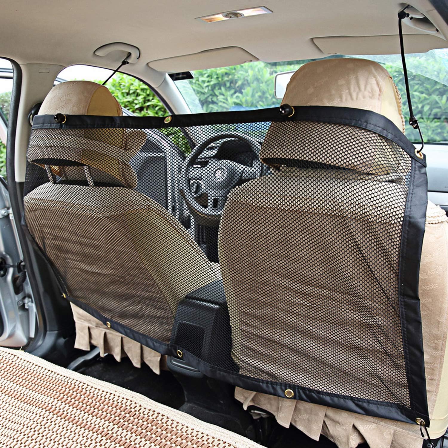 Carperipher Dog Car Barrier for SUV, 45.28 x 24.40 Inches Adjustable Vehicle Pet Barrier with Flexible Bungee Cords and Hooks, Universal Fit Sturdy Mesh Front Seat Barrier for Pet Dog Kid : Pet Supplies