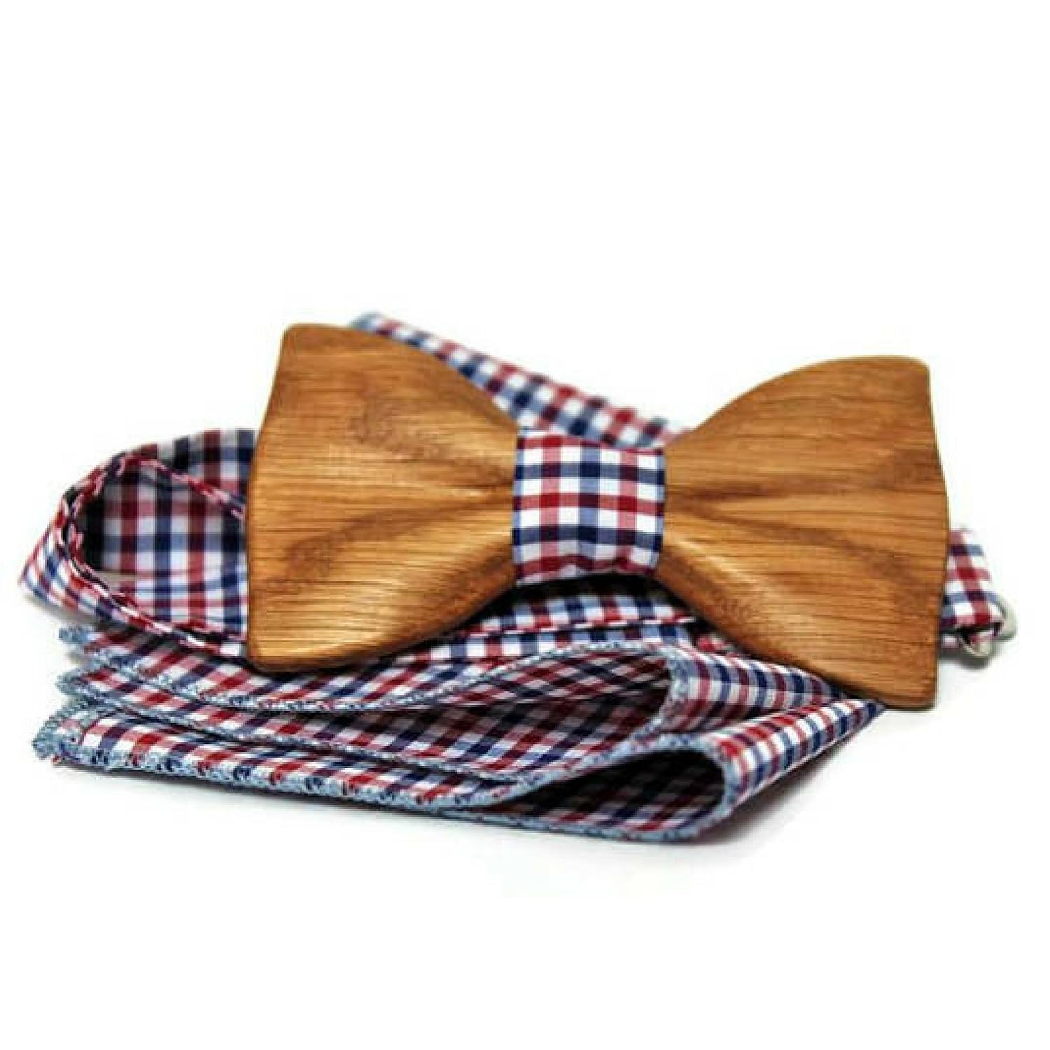 thumbnail image 2 of Classic Handmade Men's Wood Bow Tie Set – Includes Matching Pocket Square & Cufflinks, Adjustable Strap, Gift Box 2 of 9