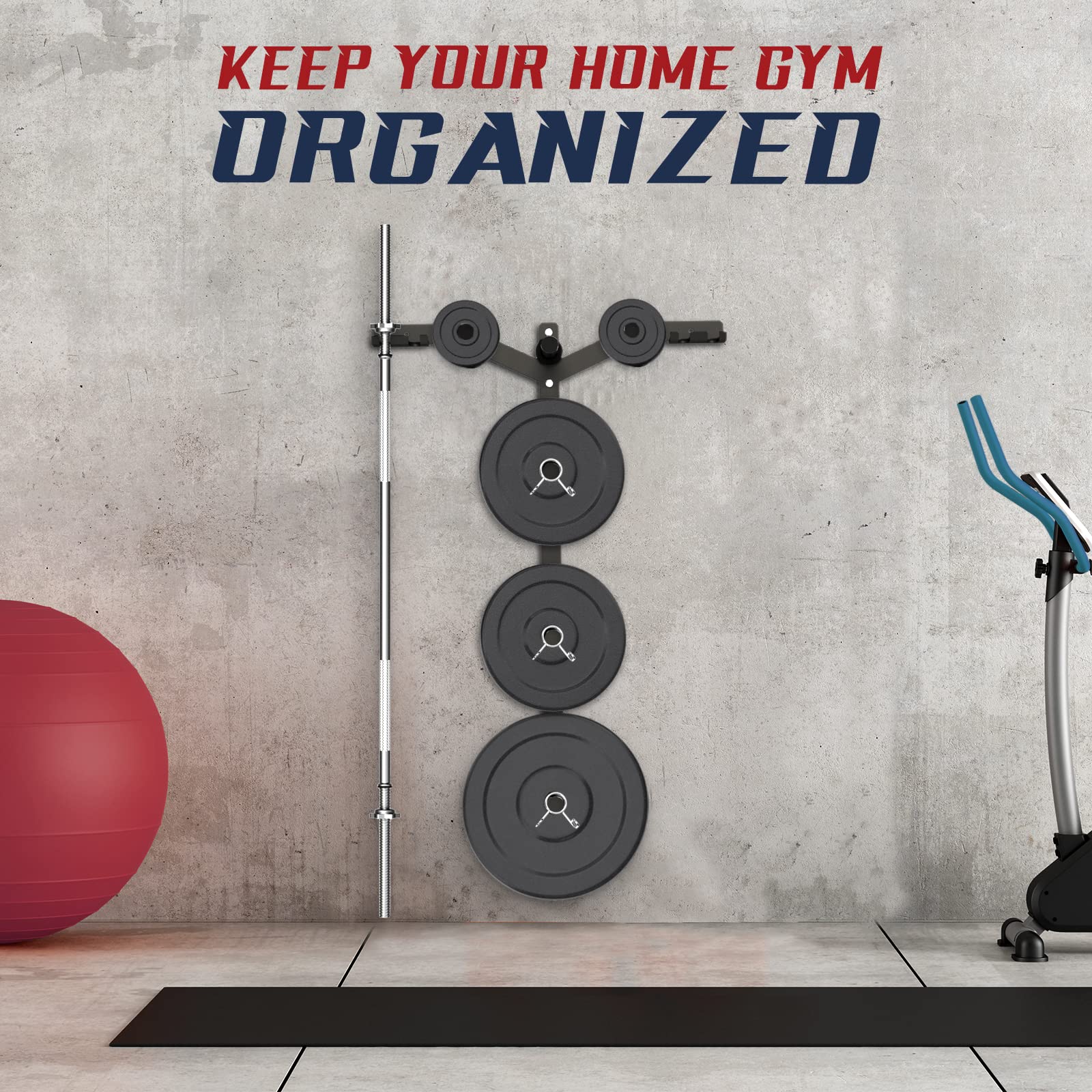 Yes4All 6 Pegs & 4 Barbell Storage Racks Load Up to 1190 LBS - Wall Mounted Weight Plate Tree & Barbell Holder