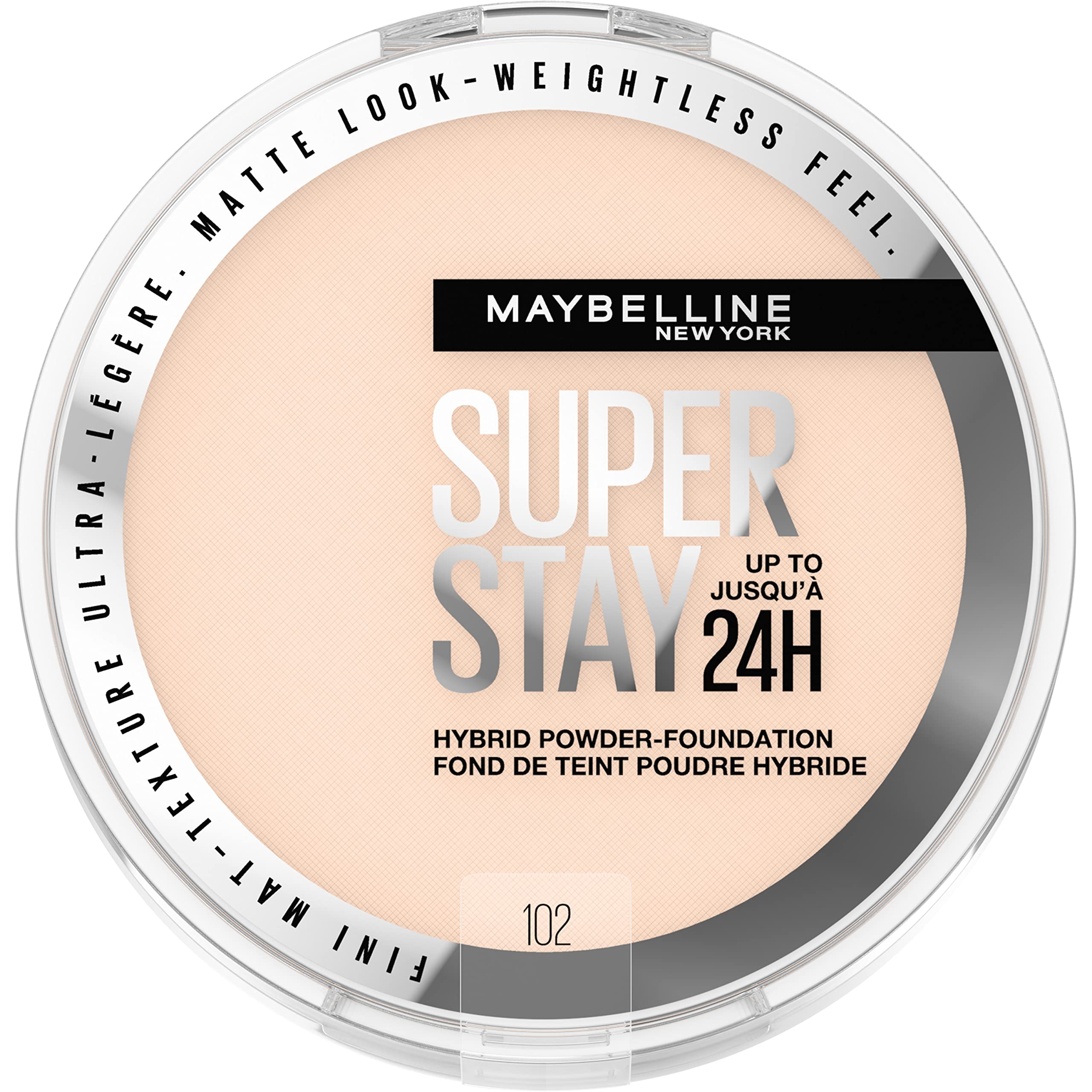 Photo 1 of Maybelline Super Stay Up to 24HR Hybrid Powder-Foundation, Medium-to-Full Coverage Makeup, Matte Finish, 102, 1 Count