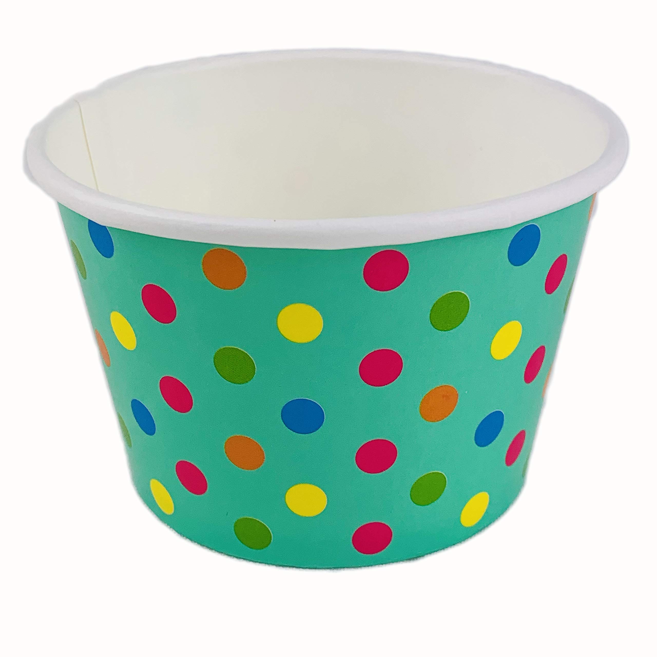 Worlds Paper Ice Cream Cups Polka Dot Paper Yogurt Cups 8OZ Aquarainbow 50 pack