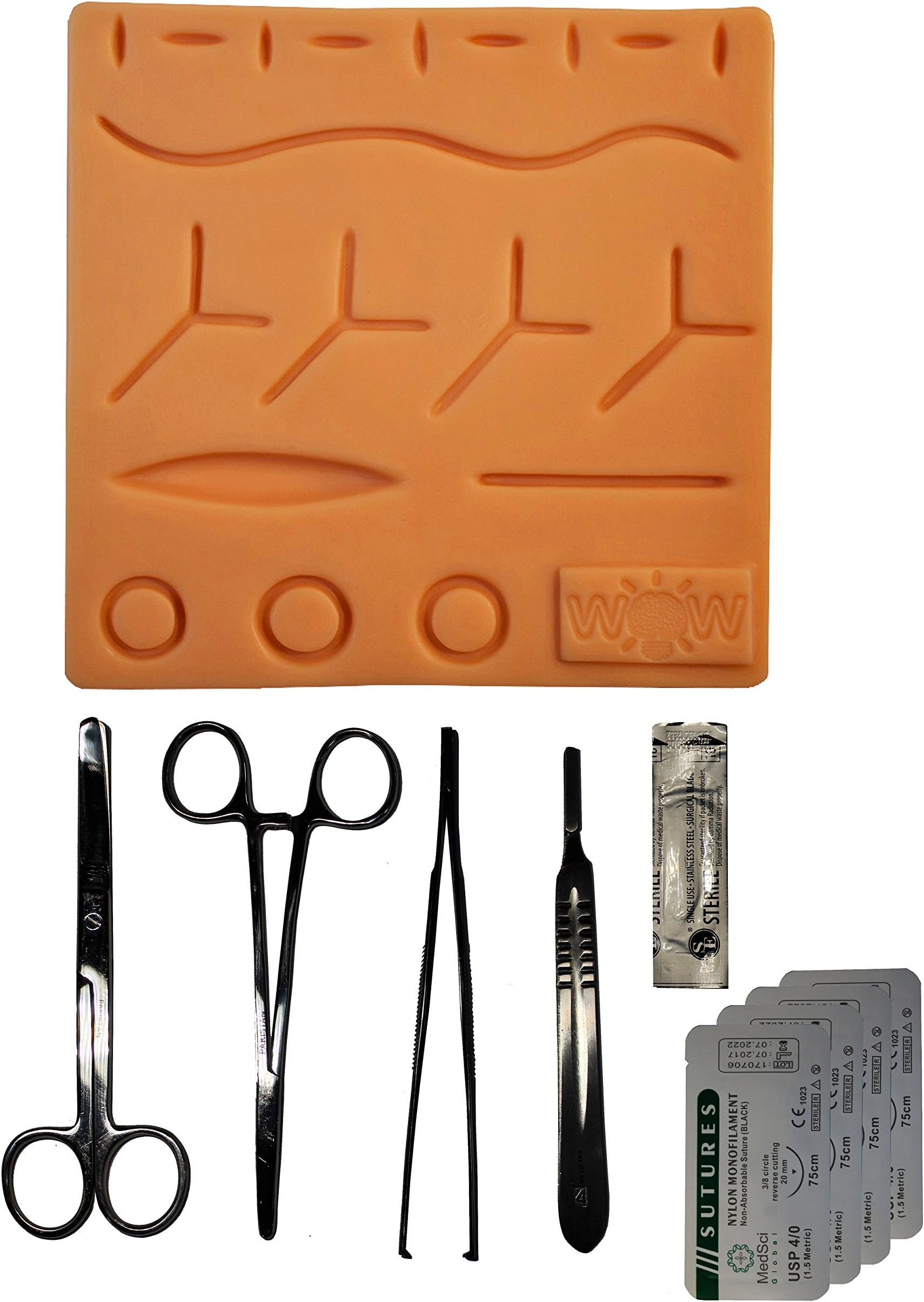 Suturing Training Kit Pink Small (Suturing Pad, Tools & 4x 4-0 Nylons)