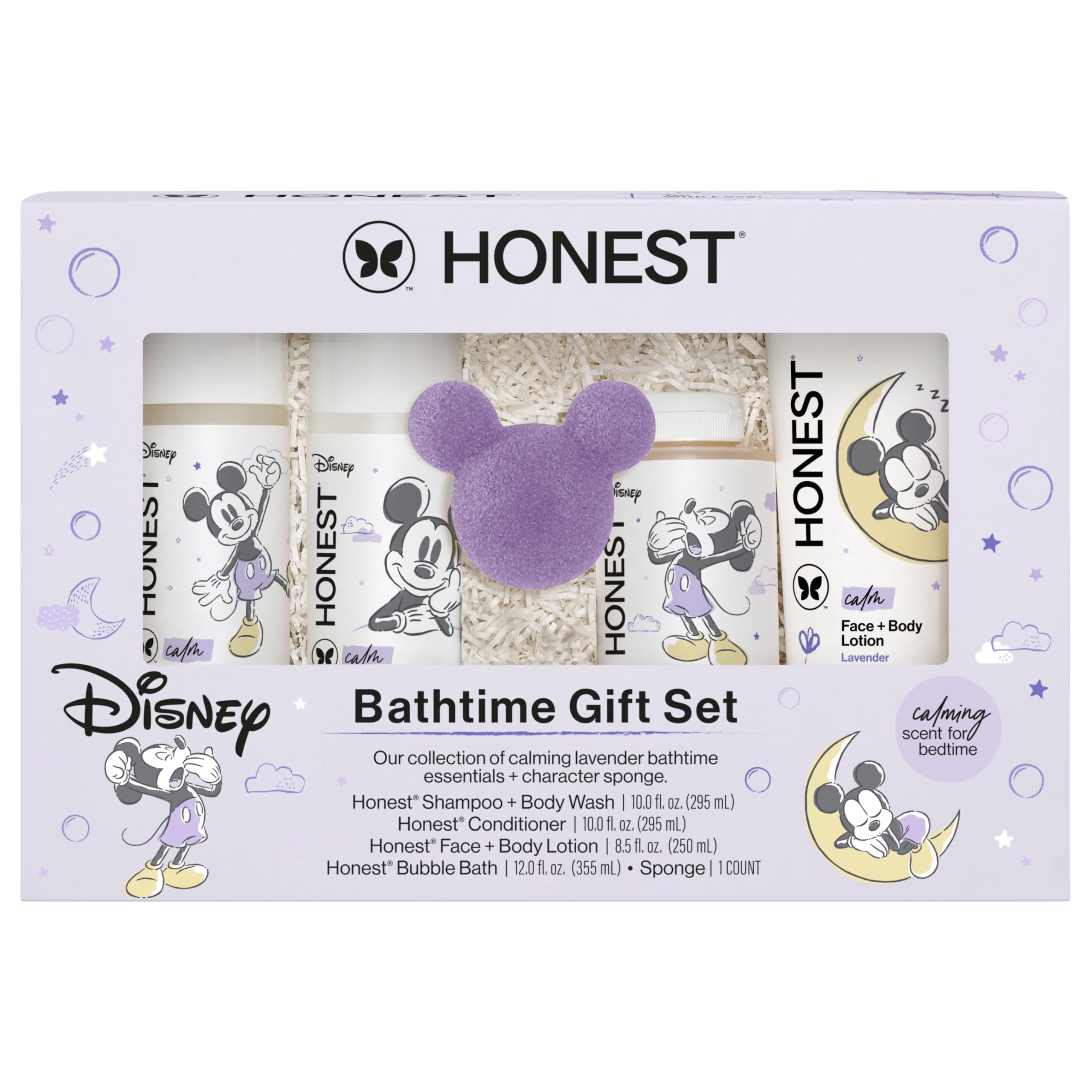 Photo 1 of *DAMAGED** The Honest Company Calm Lavender Bathtime Gift Set and Disney Design Hypoallergenic Bath for Sensitive Baby Skin Shampoo Body Wash Face Lotion Bubble Conditioner Sponge