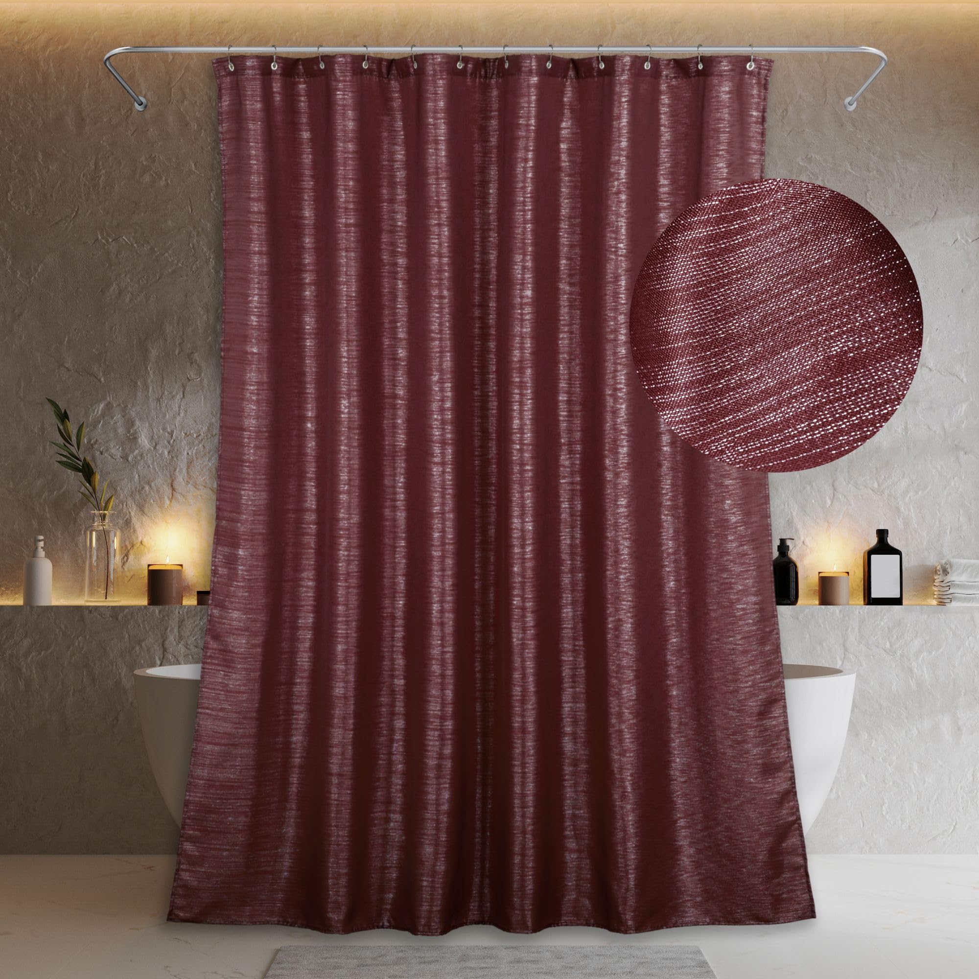 Red Glitter Shower Curtain: Burgundy Sparkle Bling Shiny Metallic Shimmer Shower Curtain for Bathroom - Anti Mould Water Repellent Washable Polyester Shower Curtain for Wet Room - 183 x 183cm Drop