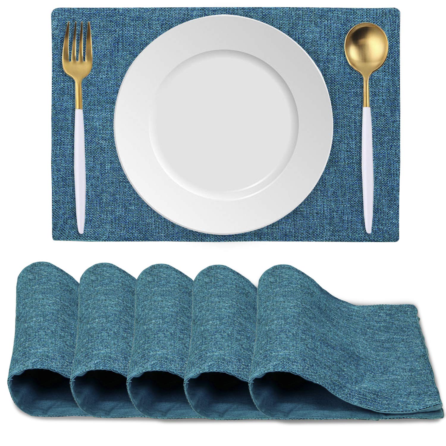 Buy HOKIPO® Washable Poly Jute Dining Table Placemats Set of 6, Blue