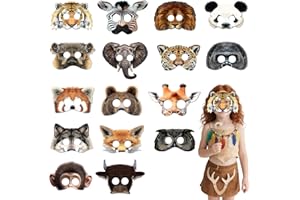 Animal Masks Party Favors for Safari Birthday Decorations 16-Pack Realistic Animal Paper Masks,Perfect Parties, Role Play, Th