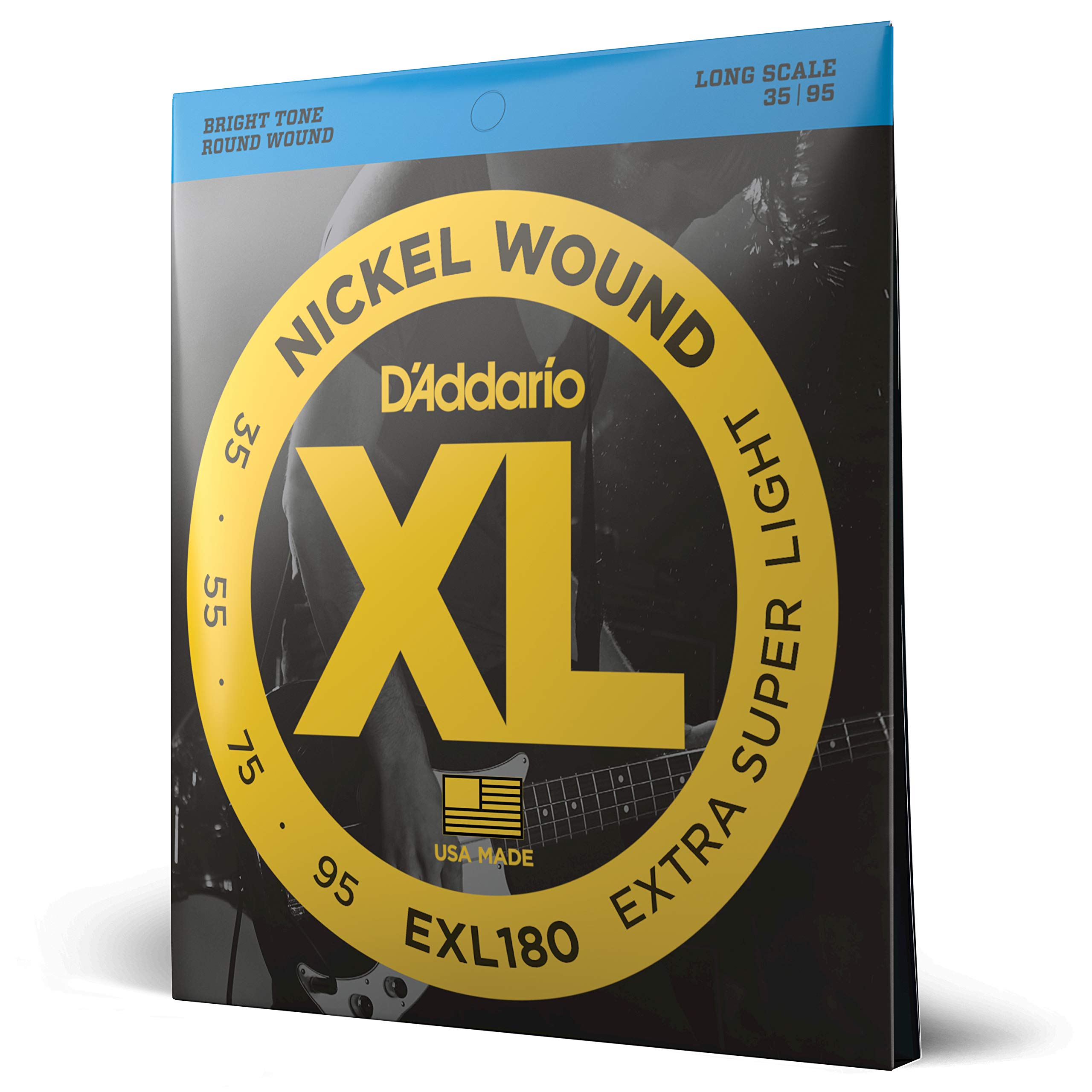 D'Addario Bass Guitar Strings - XL Nickel - EXL180 - Perfect Intonation, Consistent Feel, Powerful Durability - 4 String Set - 35-95 Extra Super Light, Long Scale — image 1