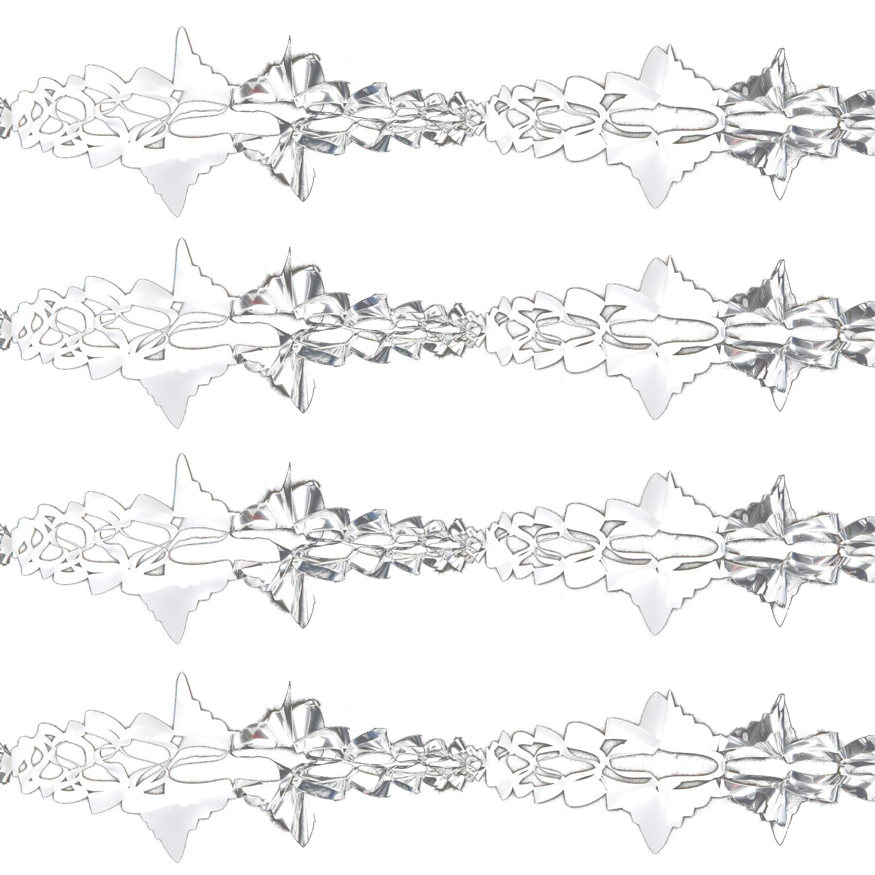 Silver/White Christmas 2 Tone Foil Ceiling Decorations - Set 4 15cm x 2.7M Garlands