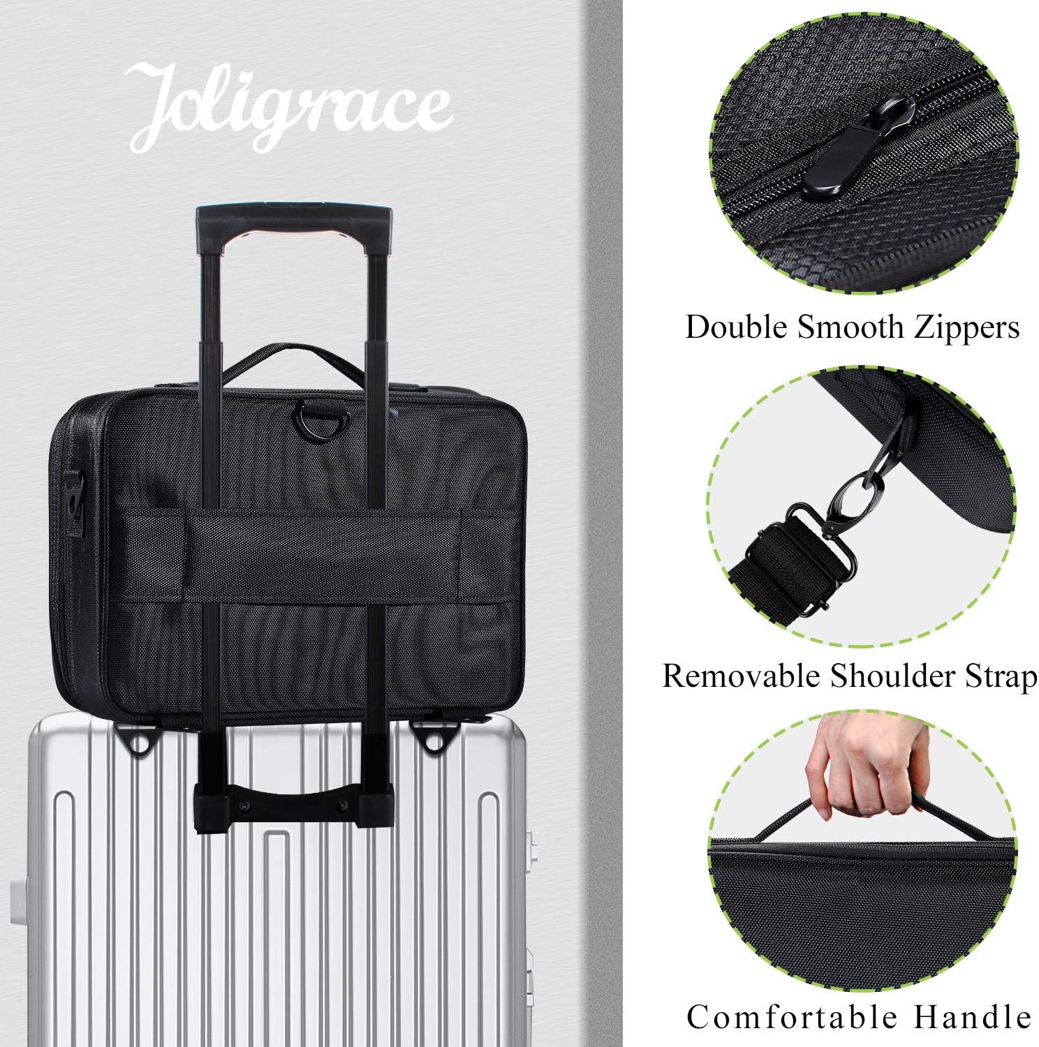 Joligrace Large Oxford Fabric Professional Makeup Bag with Removable Back Strap Cosmetic Case Beauty Box Hairdressing Tools Organiser Storage Box (Double Tiers Medium - Image 4