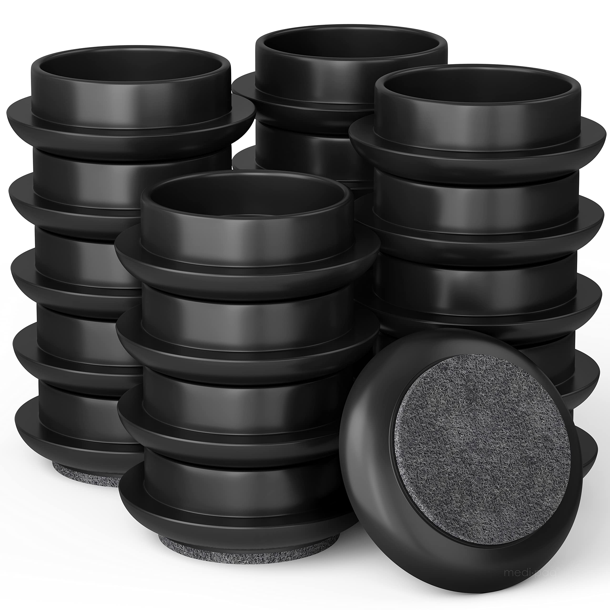 Medipaq Felt Castor Cups – 24x Small 44mm Black – Protects Wooden & Smooth Floors – Chair & Furniture Leg Protectors