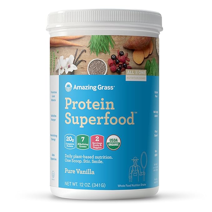Amazing Grass Protein Superfood Organic Vegan Protein Powder Plant Based Meal Replacement Shake With 2 Servings Of Fruits And Veggies Pure Vanilla