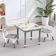 DOREROOM Kids Table and 2 Chairs Set, Height Adjustable (17.7"-26.1") Toddler Table and Chair Set, Multi-Activity Table with Graffiti Desktop, Children’s Table and Chairs for Classroom, Home & Daycare
