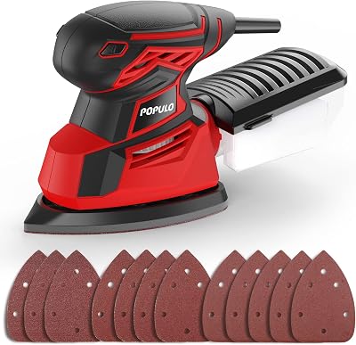 POPULO Electric Detail Sander 130W 14000RPM Wood Sander with Dust Collector &