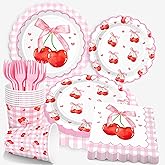algpty 250 PCS Cherry Party Supplies, Service for 50, Cherry Birthday Party Decorations Decor Tableware Set Includes Plates, Napkins, Cups and Forks for Baby Shower Birthday