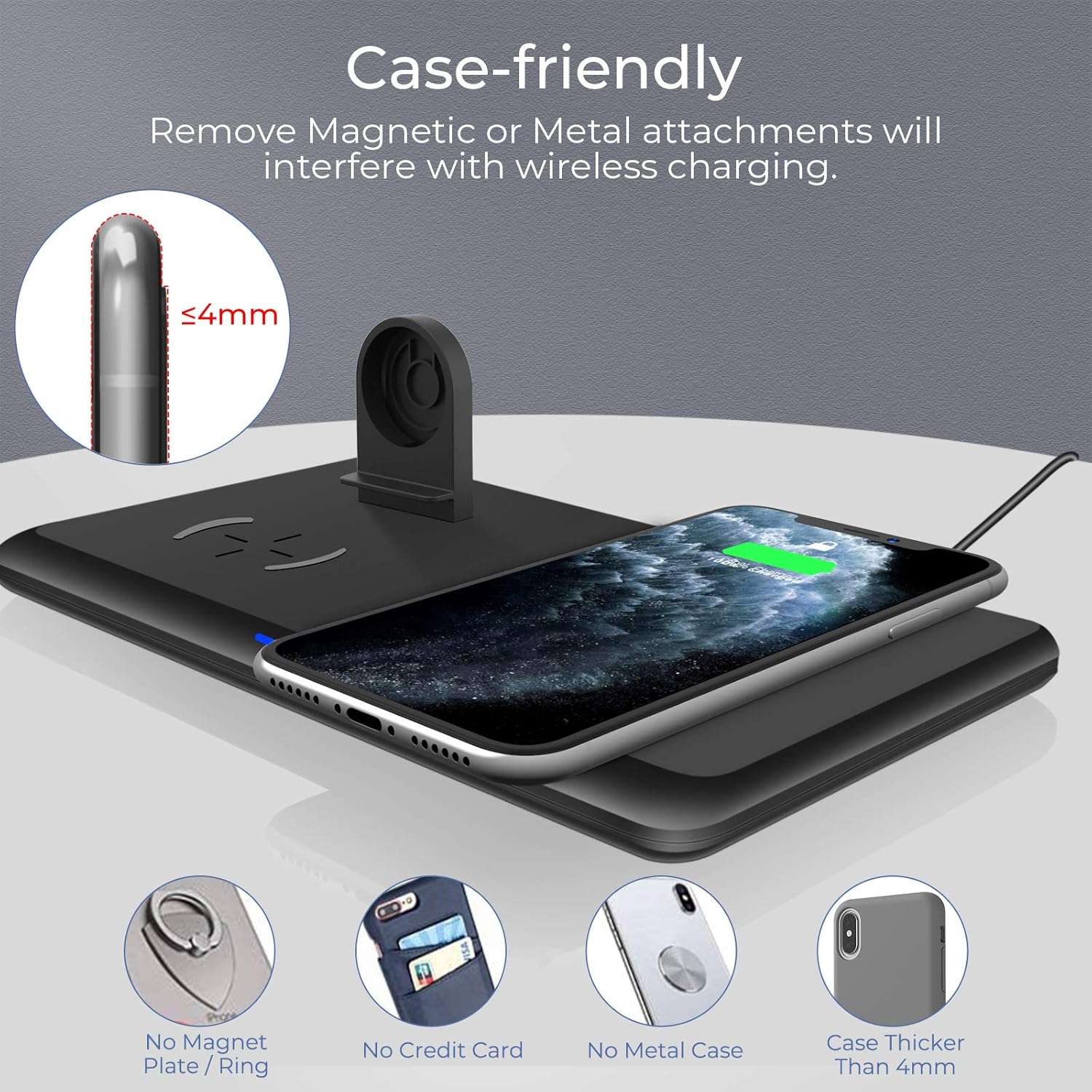 Wireless Charger,QI-EU 3 in 1 Wireless Charging Station for iPhone 11/11pro/Se/X/XS/XR/Xs Max/8/8 Plus Apple Watch AirPods 2/Pro, Wireless Charging Pad for Samsung Galaxy S20/S10