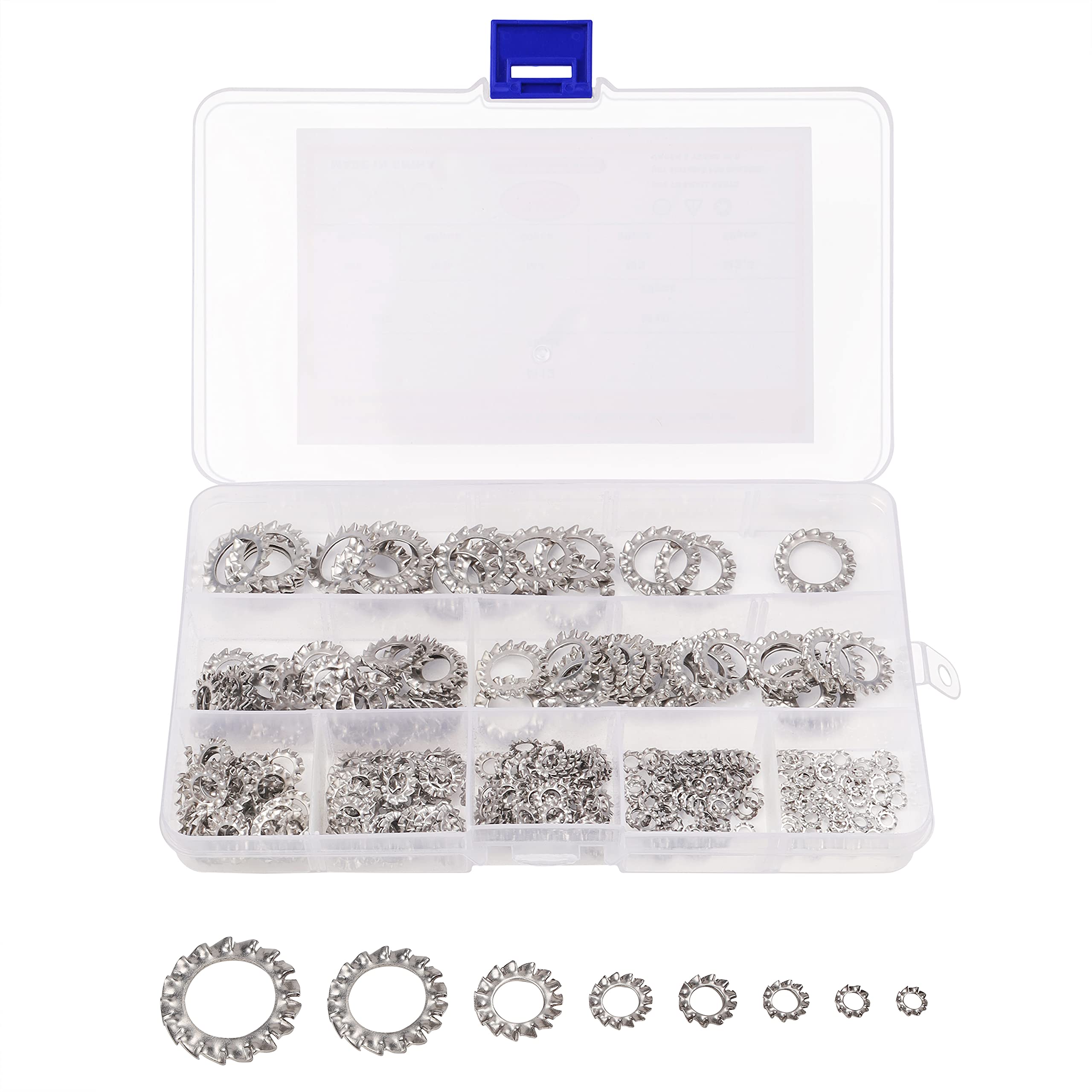 Belle Vous External Tooth Star Lock Washers Kit (300 Pieces) - Assortment of Sizes M2.5, M3, M4, M5, M6, M8, M10, M12-304 Stainless Steel External Quick Locking Starlock Fasterner Set
