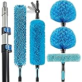 Hicavar 20 Foot High Ceiling Fan, Cobweb Duster with 5-12ft Extension Pole | Extendable, Reusable Feather, Window Cleaning Squeegee Kit