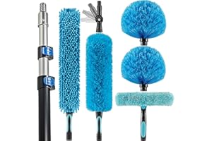 Hicavar 20 Foot High Ceiling Fan Duster with 5-12 Foot Extension Pole, Extendable Reusable Cobweb, Feather, Window Cleaning S