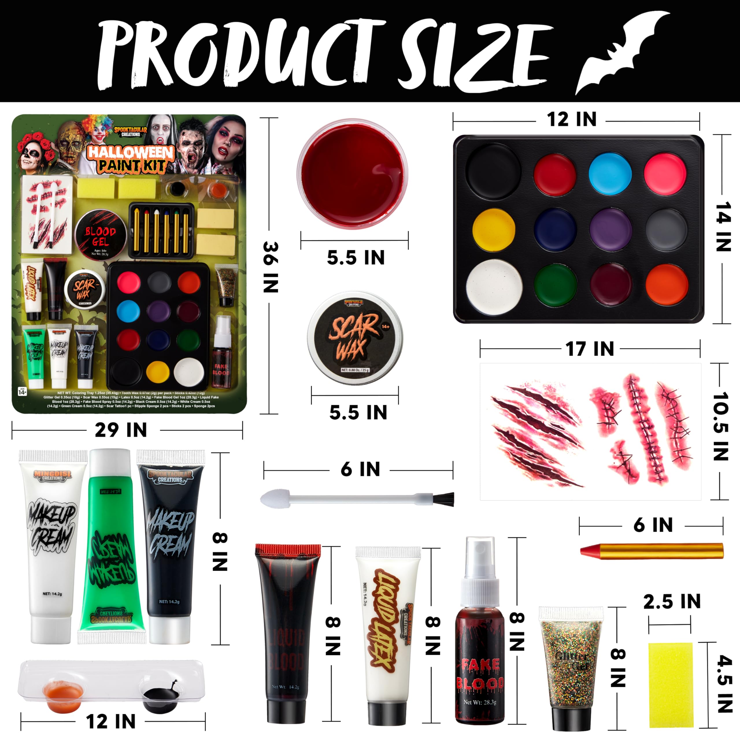 Spooktacular Creations 25 PCS Halloween Family Makeup Kit, 12 Color Special Effect Face Body Paint, Costume Makeup, Zombie Cosplay, Wounds, Injuries & Blood for Halloween Party Supplies
