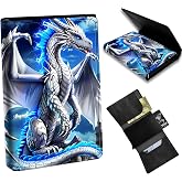 Dikoer Blue Dragon Minimalist Wallet for Men, Pop Up Card Case Wallet for Women, PU Leather Automatic Credit Card Holder Metal Money Clip Wallet RFID Blocking Bifold Pocket Wallet