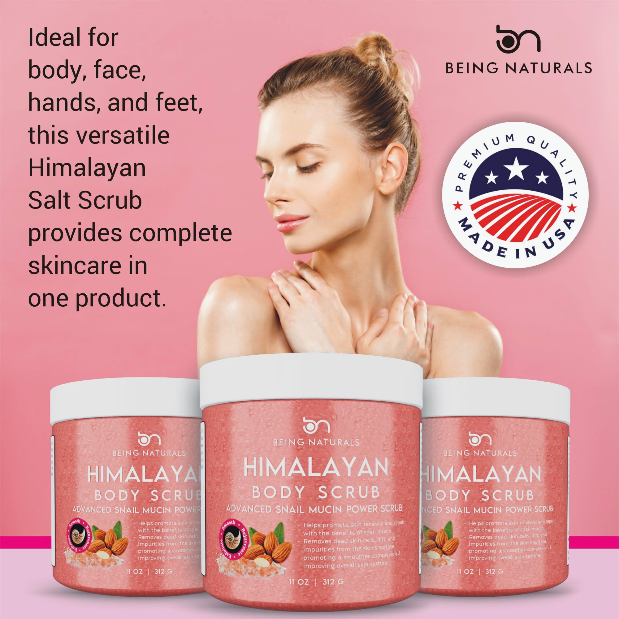 Natural Himalayan Salt Body Scrub - with Lychee Oil and Snail Mucin, Exfoliating Salt Scrub to Exfoliate & Moisturize Skin, Deep Cleansing - 11 oz