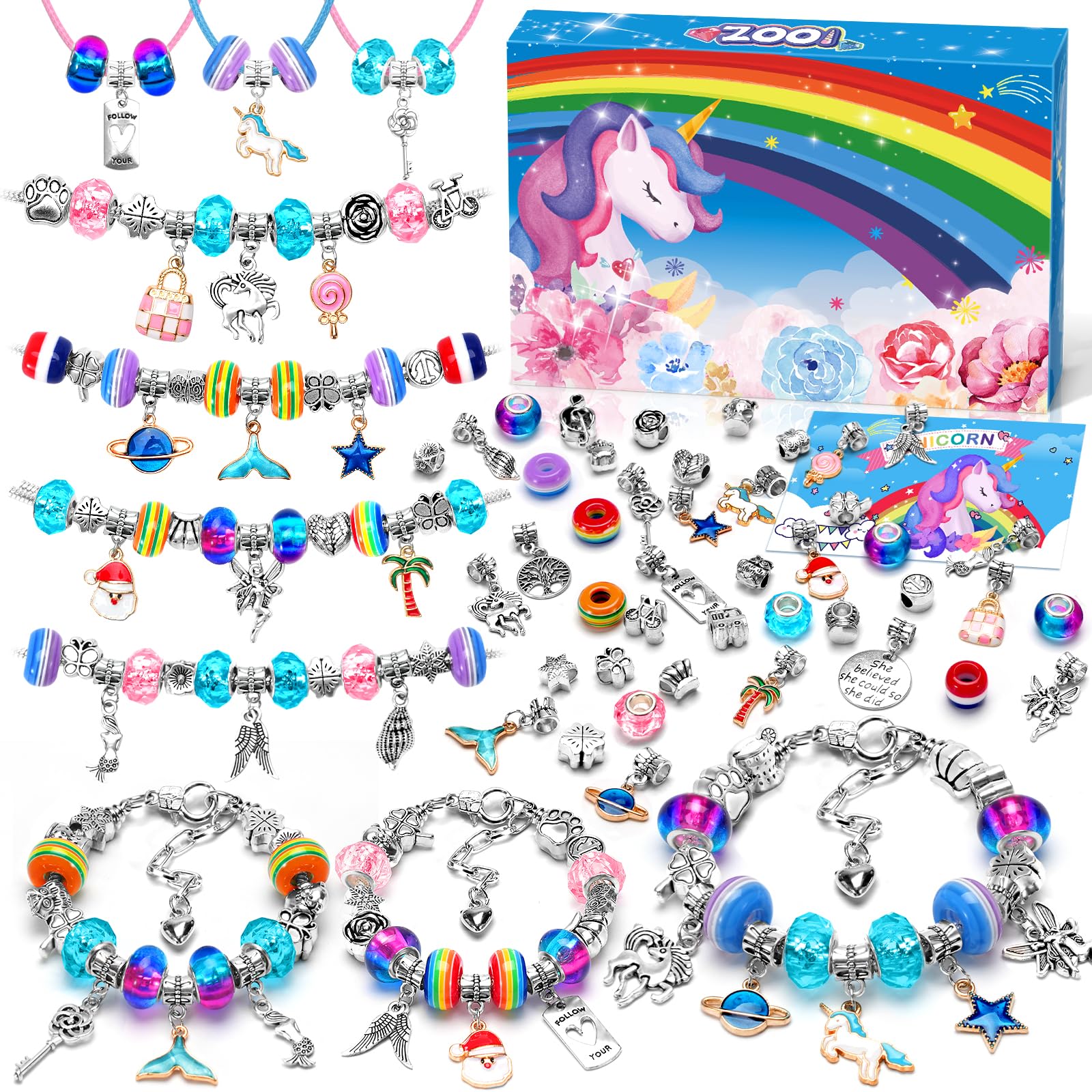 ZOOI Bracelet Making Kit, Jewellery Making Kit for Girls Gifts for 5-13 Year Old Girl Toys, Charm Bracelet Unicorn Gifts for Gifts for Teenage Girls Birthday Presents
