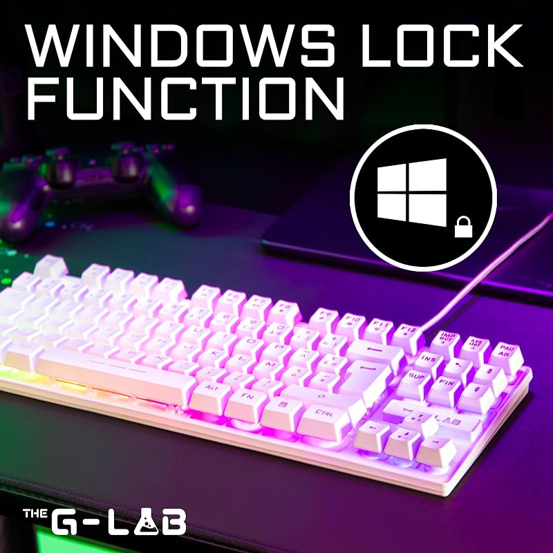 - Keyz Caesium TKL - Teclado gamer com fio USB, 87 teclas QWERTY, multicolor com retroiluminação LED - Jogos, compacto sem teclado numérico para PC/PS4/PS5/XBOX - Branco