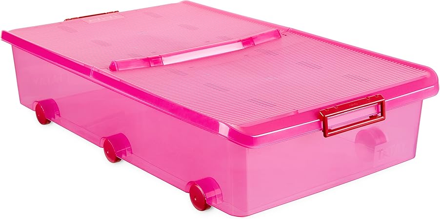 Tatay - Caja de Almacenaje Multiusos Bajo Cama con Tapa y Ruedas de 63 L de Capacidad.