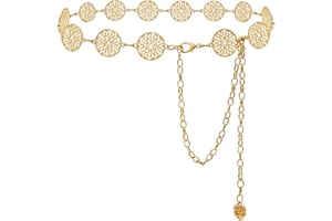Glamorstar Chain Belts for Women Hollow Metal Waist Chain Belts Dress Belt for Her