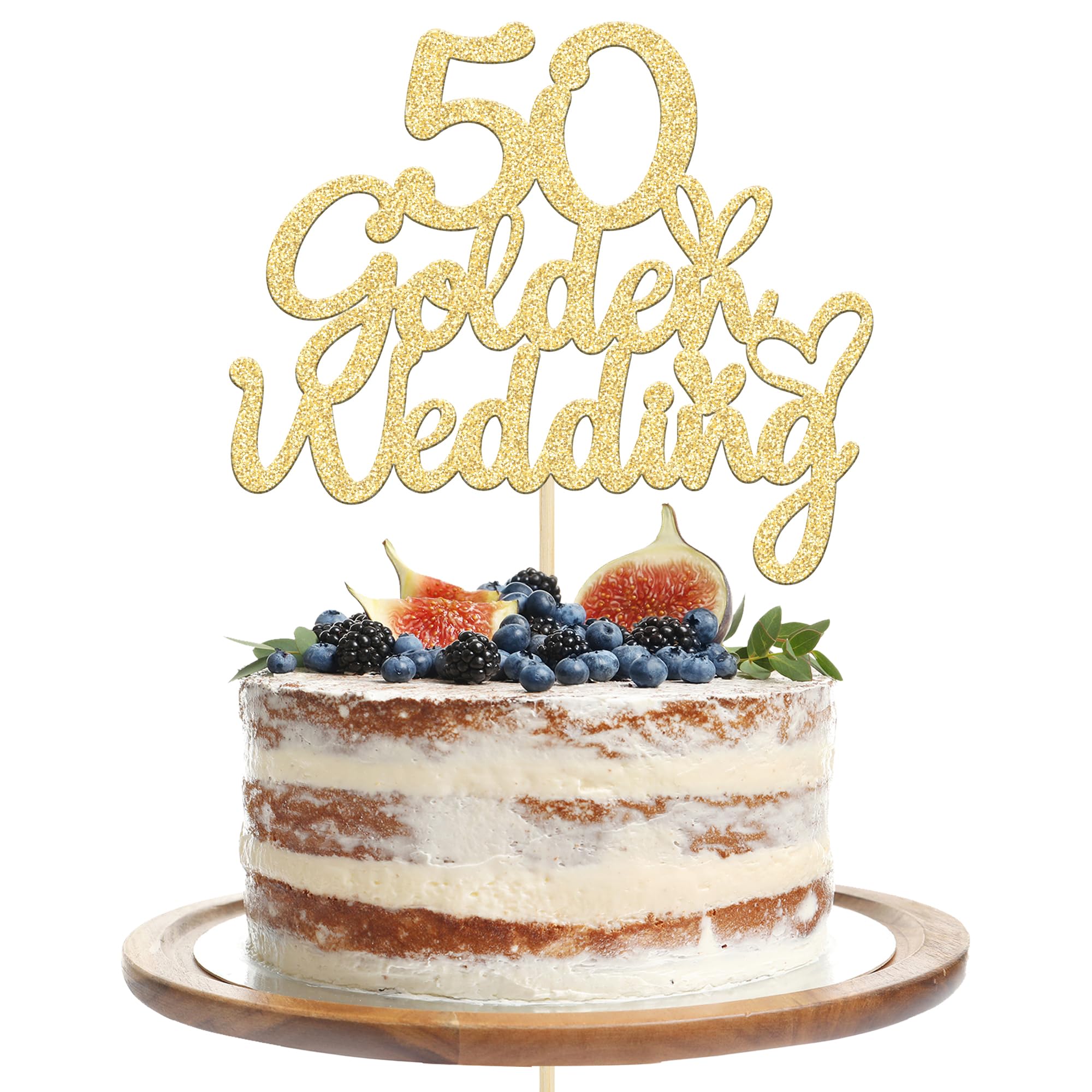 Gyufise 1Pcs 50th Wedding Anniversary Cake Toppers Gold Glitter 50th Golden Wedding Anniversary Heart Cake Decoration for Celebration Party Supplies