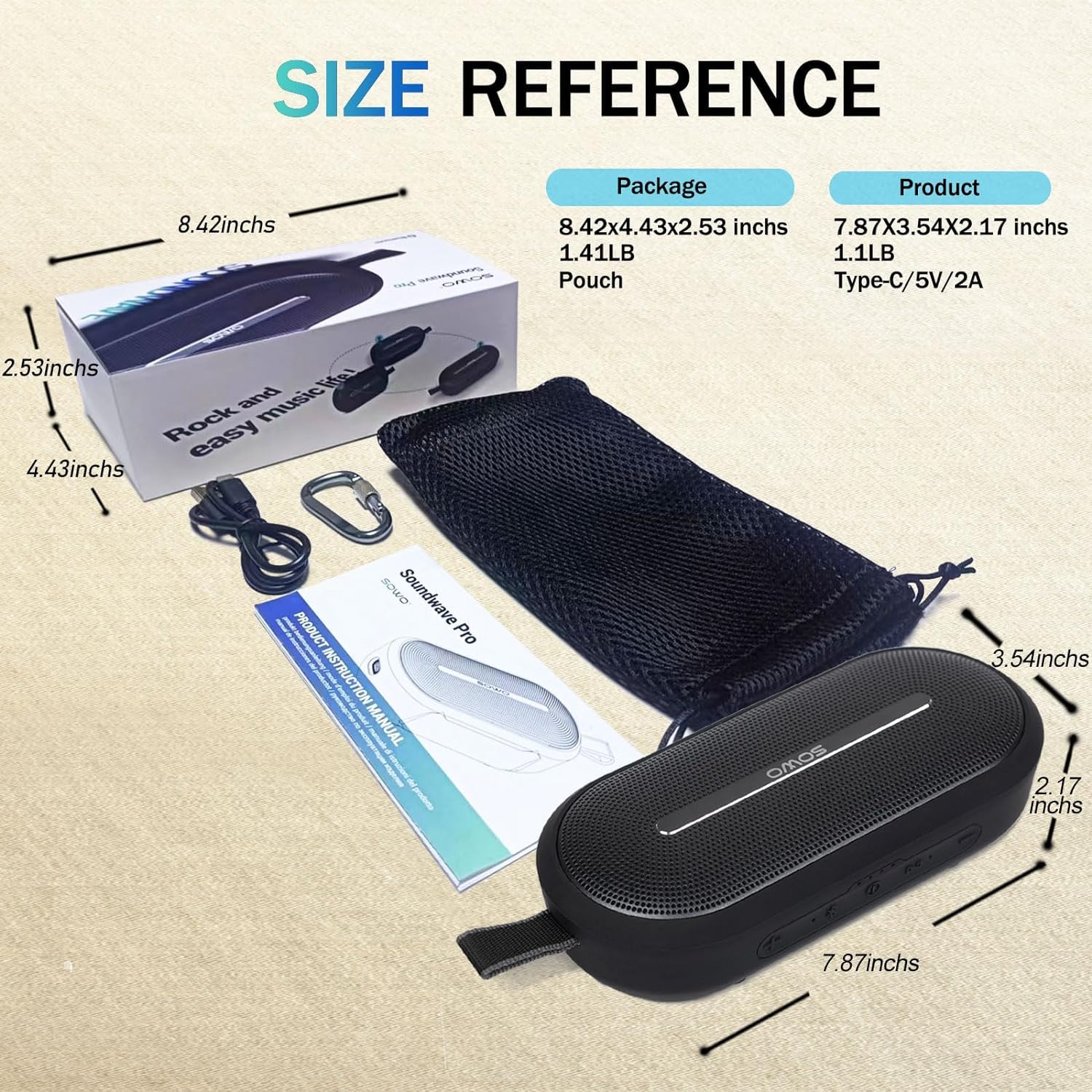 SOWO Portable Wireless Speaker with Bluetooth, Enhanced Immersive Bass, Partyboom Technology, 40W Loud Clear Stereo Sound, IP67 Waterproof, 16H Playtime for Outdoor, Camping and Travel - Deep Black