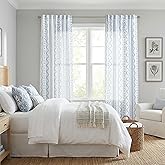 Light Blue and White Sheer Floral Linen Curtains 96 Inches Long 2 Panels Set,Dusty Blue Nautical Beachy Pattern Printed Light