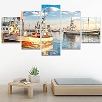 SIGNWIN 5 Panel Canvas Wall Art Modern Art Boat Expressive Multicolor Nautical Photography Transportation for Home Decorations Ready to Hang - 60