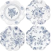 80Pcs Blue Floral Paper Plates Blue and White Floral Plates Disposable Blue Flower Scalloped Decorative Plate Bridal Dessert Chinoiserie Vintage Plate for Wedding Bridal Tea Party Supplies,7 Inch