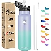 Han's Bottle Sports Water Bottle - 24 Oz, Straw Lid, Leak Proof, Vacuum Insulated Stainless Steel, Double Walled, Thermo Mug,Lilac green