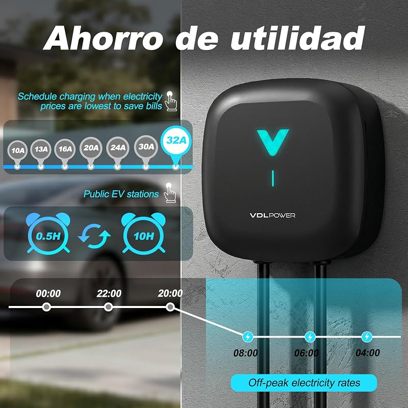 Wallbox 7,4 kW Tipo 2 con App, Colonnina Ricarica Auto Elettrica 6-32A 230V, 6m Wallbox Monofase con RCD Tipo A, IP67, Carichino Auto Elettrica per WiFi e Bluetooth, per EV/PHEV