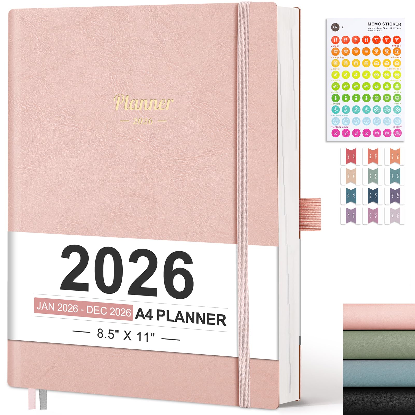 Photo 1 of AHGXG 2026 Planner, Weekly and Monthly, Large A4 8.5"x11", Planner 2026-2027, Calendar 15-Months Jan 2026 - Mar 2027, Vegan Leather Softcover, Inner Pocket, Rose Gold