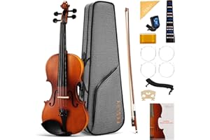 Fesley Violin Fiddle Beginner Set: 1/4 Matt for Student, Acoustic Violin with Hard Case, Solidwood Hand Made Starter Kit with Violin Bow, Rosin, Shoulder Rest, Tuner, Extra Strings