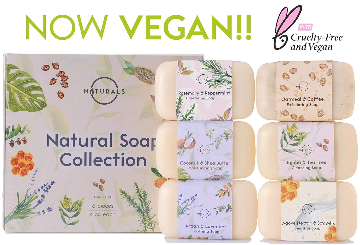 O Naturals 6 Piece Moisturizing Body Wash Bar Soap Collection. Hand Soap, Acne Soap 100% Natural Organic Ingredients & Therapeutic Essential Oils. Vegan Gift Set Triple Milled Women & Men 4oz Each : Beauty